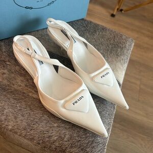 White Patent Leather Pointed Slingback Flats